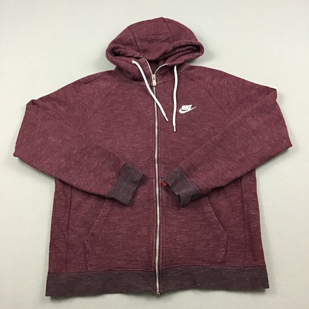 Nike Hoodie Men Medium Burgundy Full Zip Hooded Pockets Heavyweight Fleece M